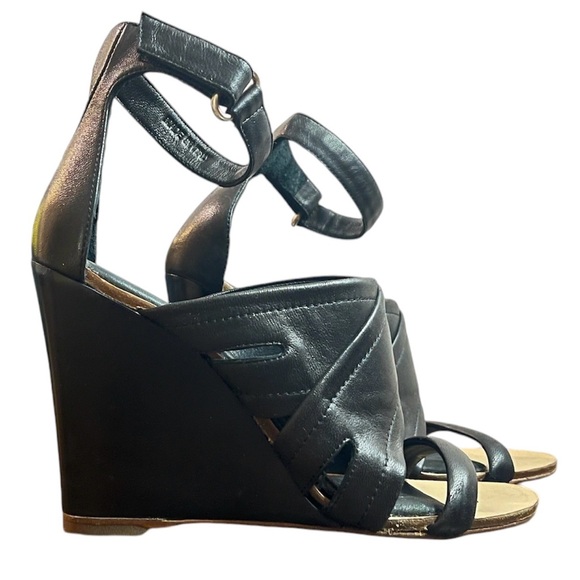 Rag & Bone Black Leather Wedge Platform Sandals Ankle Strap Size 37 - Picture 4 of 12